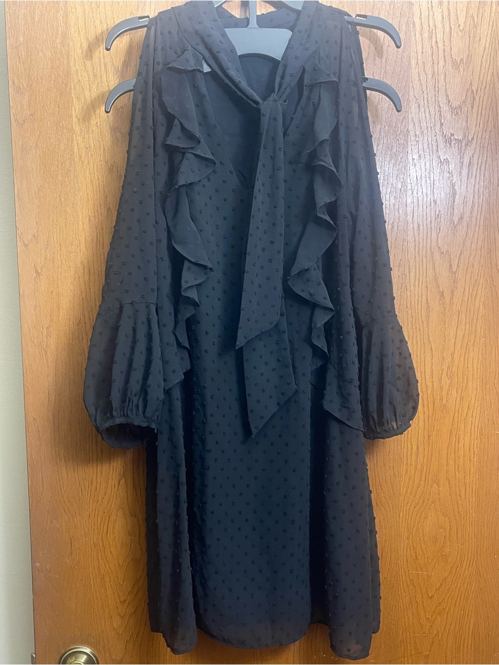 Zara Black Textured Ruffle Mini Dress